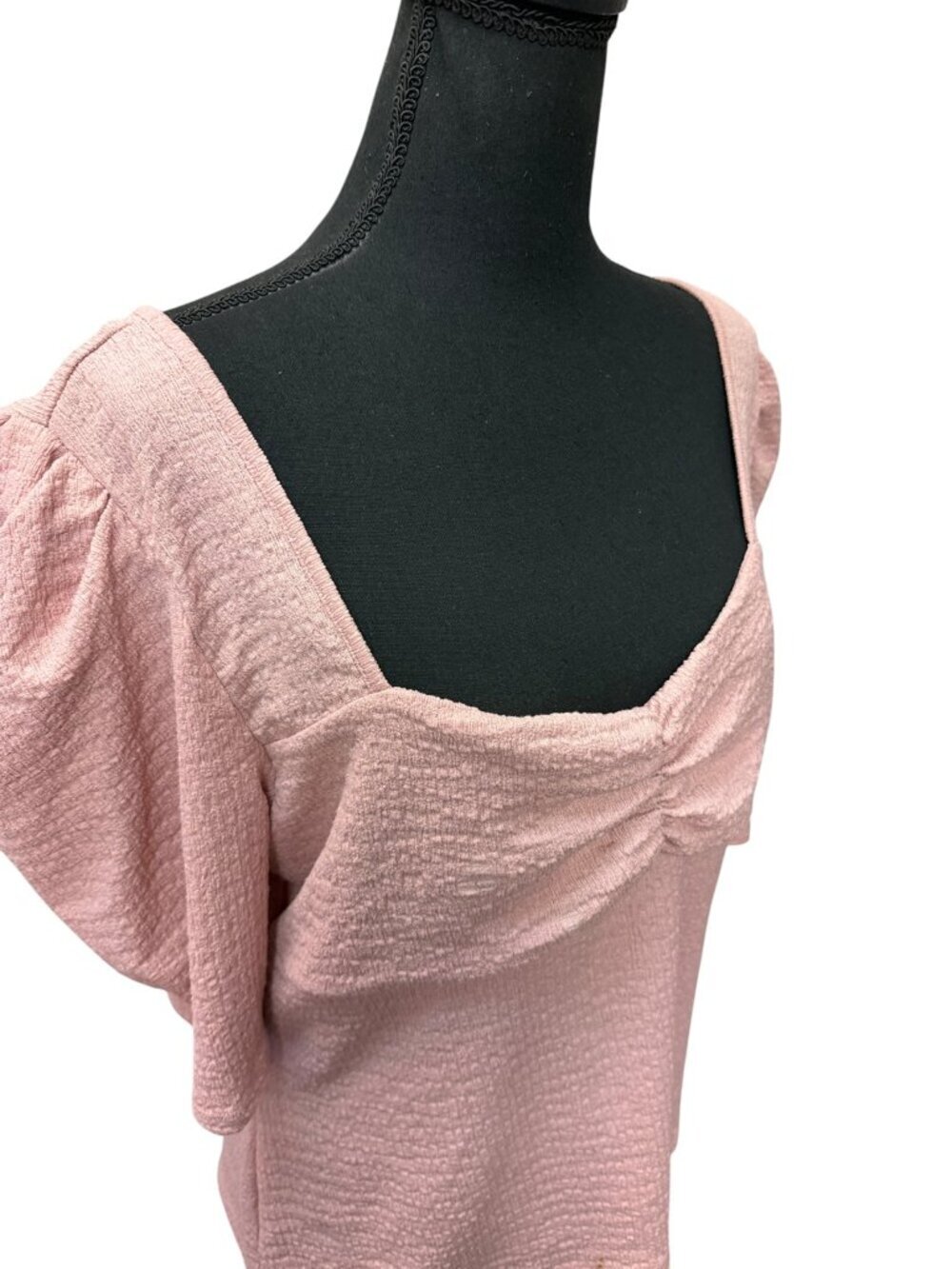 Marc New York Andrew Marc Blush Pink Textured Puff Sleeve Sweetheart Neck Top L - Picture 3 of 9